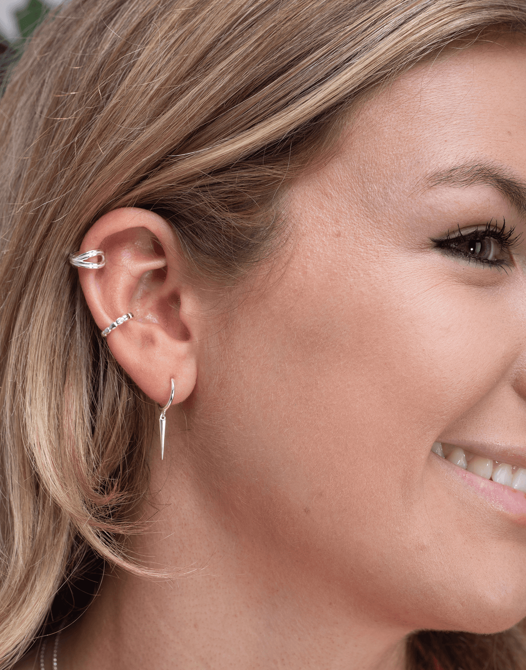 Silver Long Cone Huggie Earrings