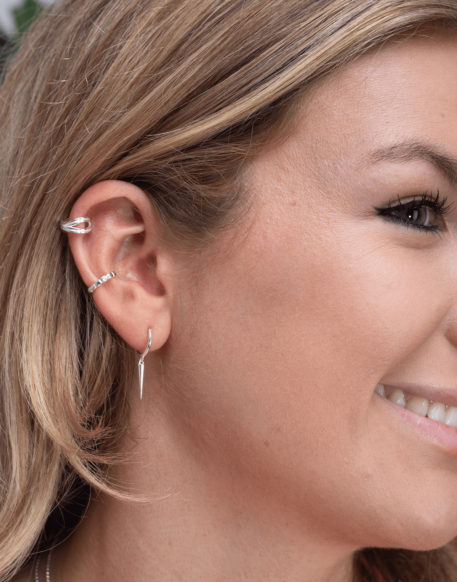 Silver Long Cone Huggie Earrings