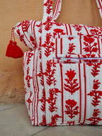 Block Print Red Quilted Nappy / Tote Bag