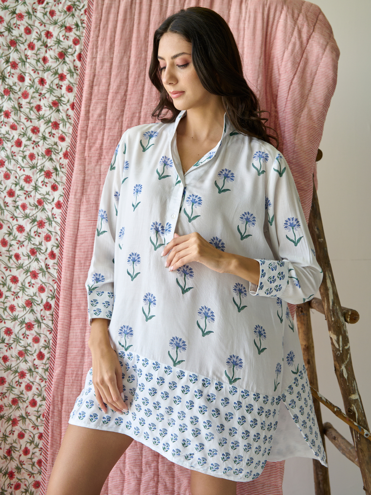 Nancy Night / Beach Shirt in Blue and Green