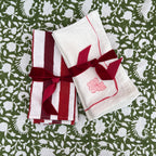 Block Printed Napkins Set of 4, Red Stripes