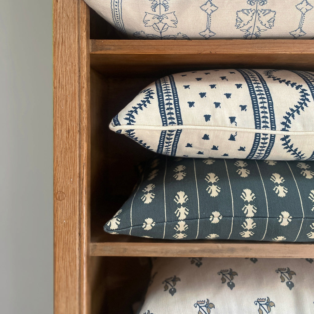 Odette Rectangular Cushion - Cream & Indigo