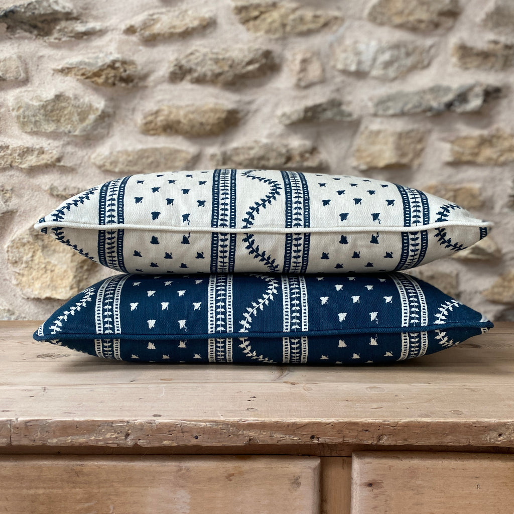 Odette Rectangular Cushion - Cream & Indigo