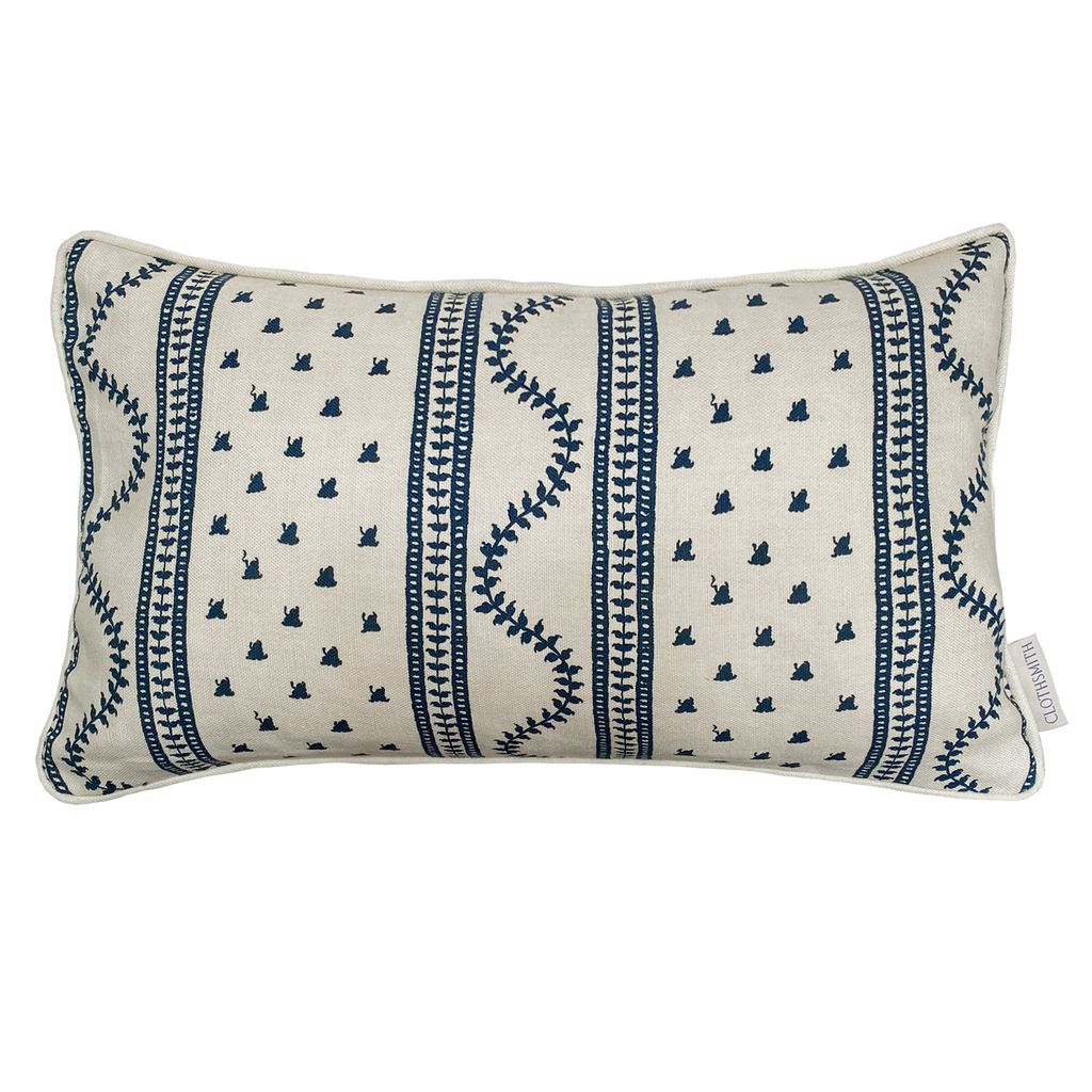 Odette Rectangular Cushion - Cream & Indigo
