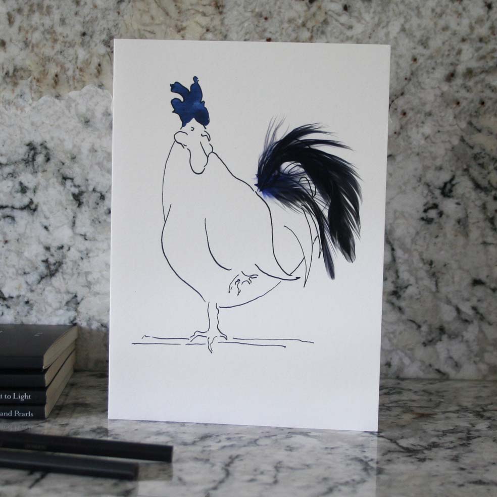 Real Feather Cockerel & Hen Cards