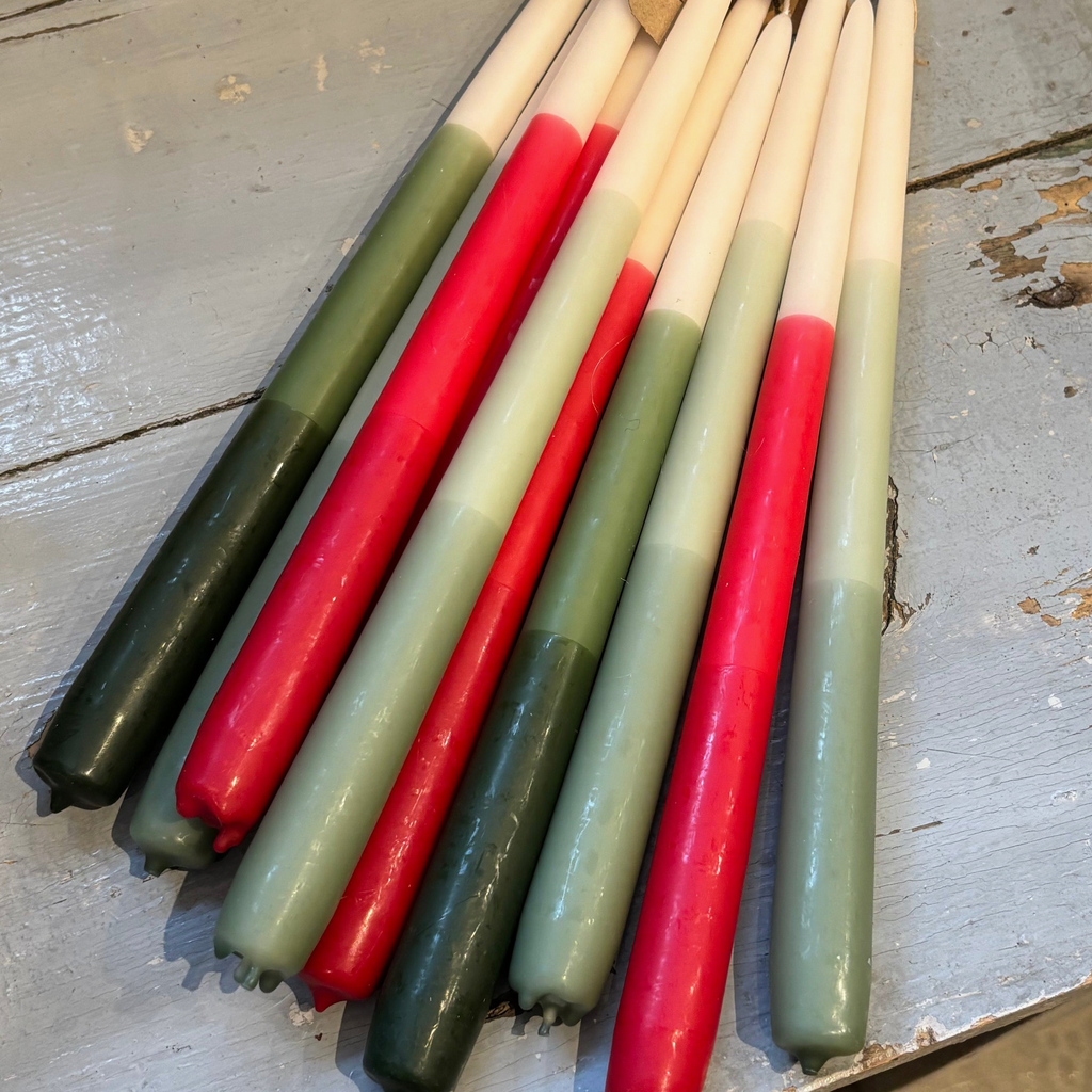 2 Tapered Dinner Candles | Red & Ivory Ombre