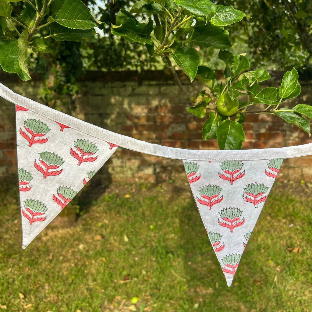 Lotus Flower Pink & Sage Flag Bunting