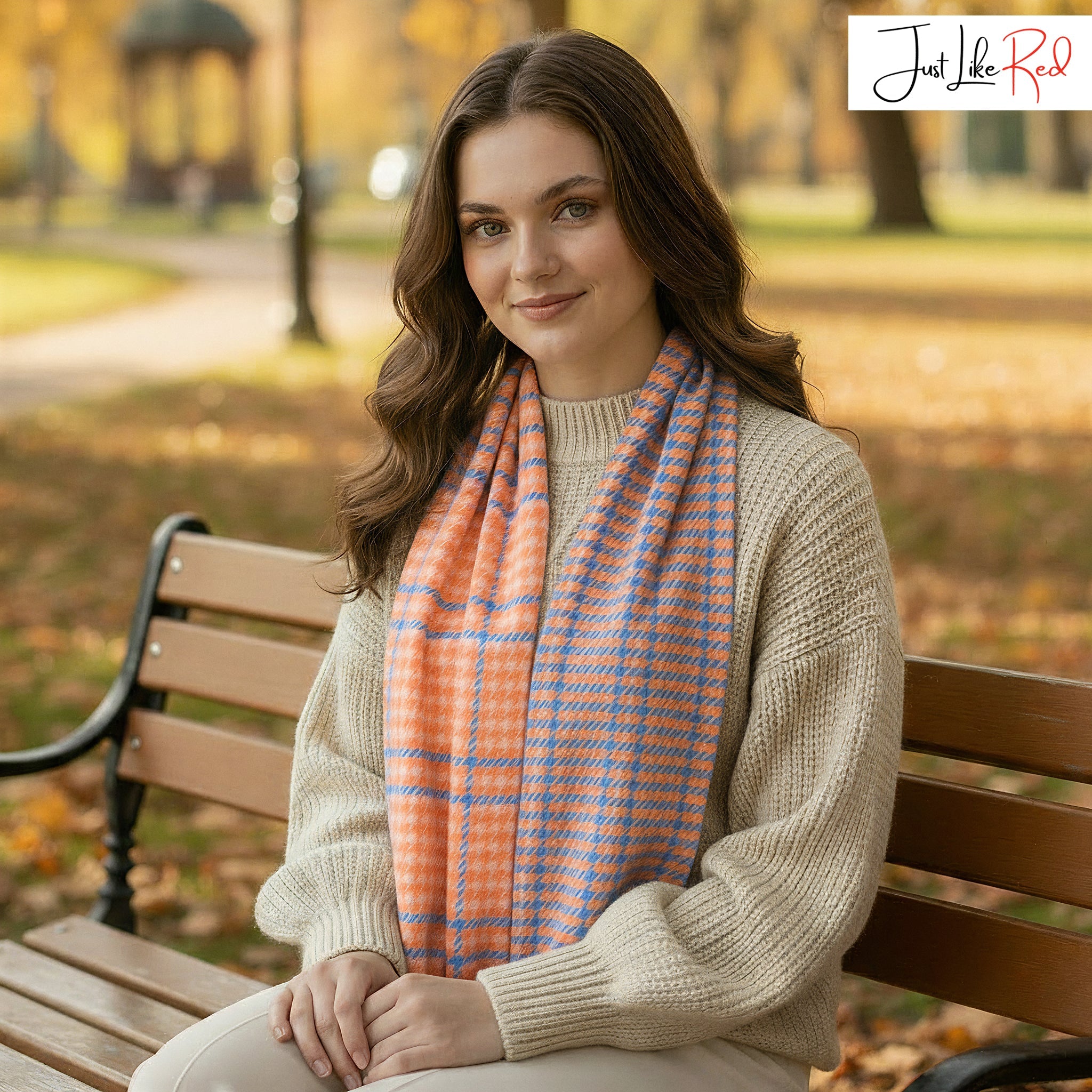 Peach Houndstooth Lambswool Scarf