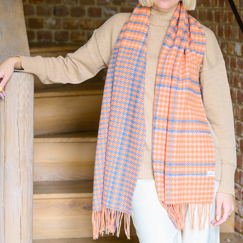 Peach Houndstooth Lambswool Scarf