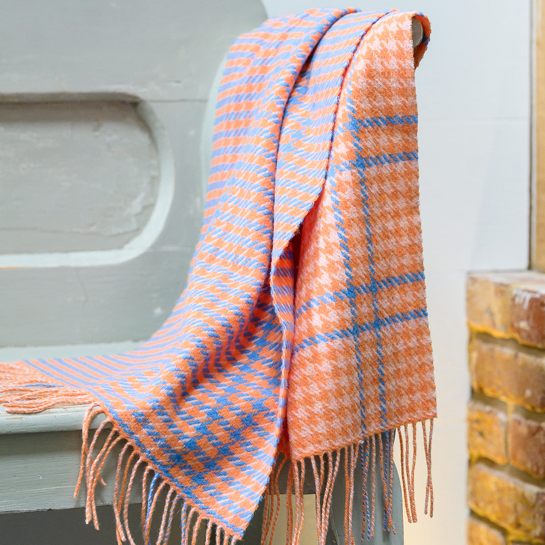 Peach Houndstooth Lambswool Scarf