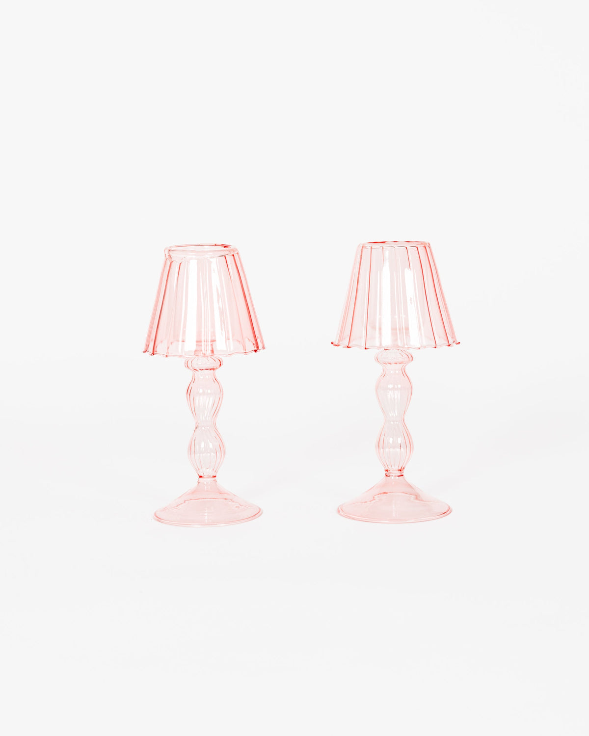 Pink Glass Lantern Tea Light Holder - Set of 2