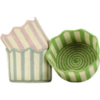 Stripy Scalloped Baskets - Dusty Blue