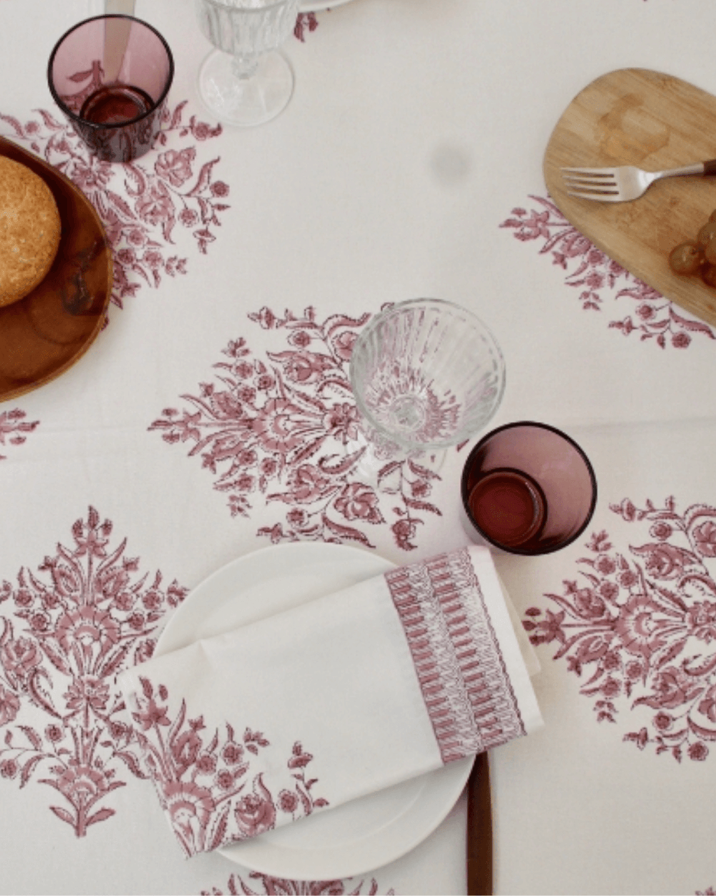 Varmala Hand Block Print Pink Tablecloth