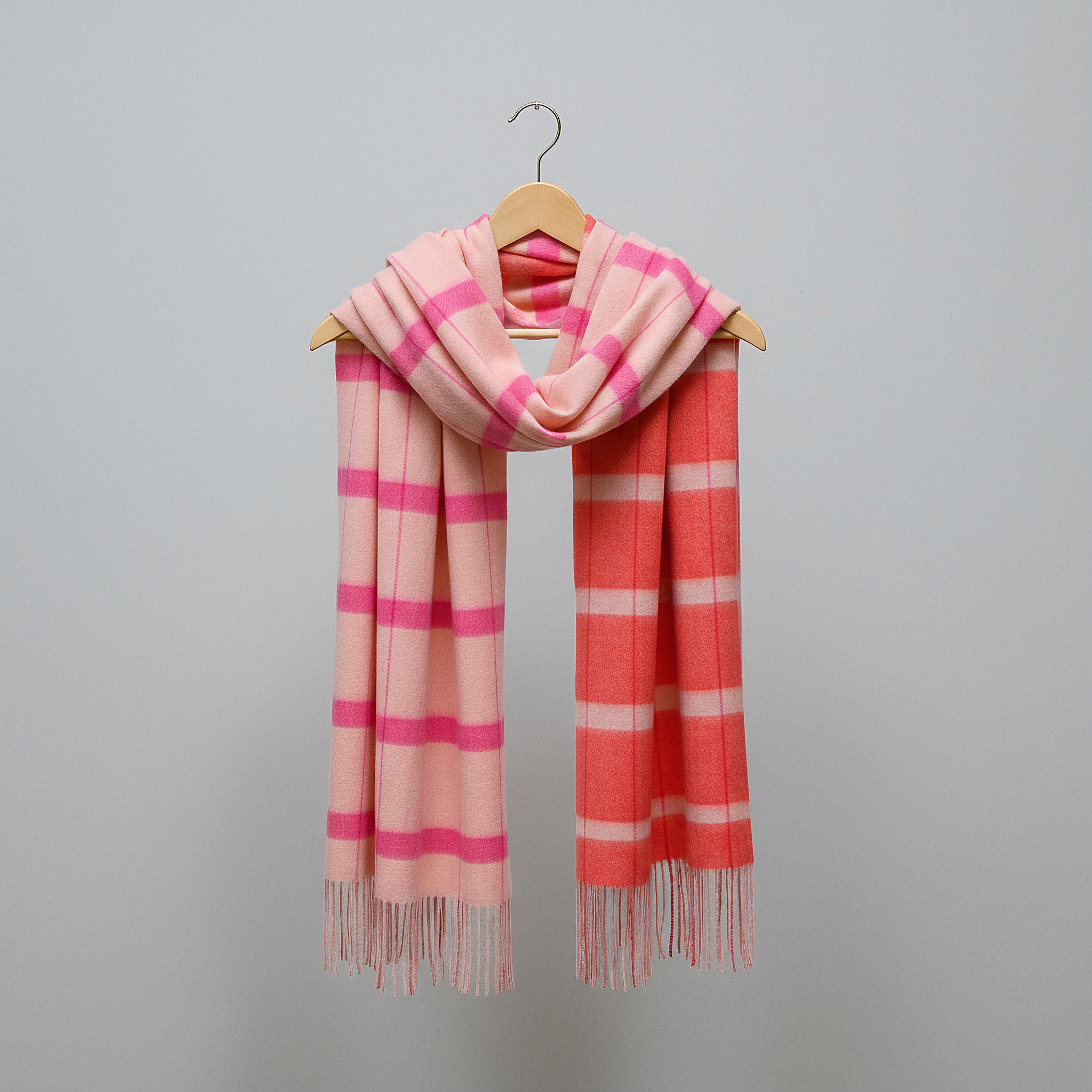 Pink Asymmetrical Check Lambswool Scarf