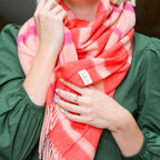 Pink Asymmetrical Check Lambswool Scarf