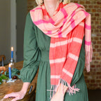 Pink Asymmetrical Check Lambswool Scarf