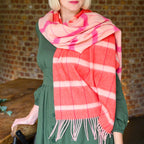 Pink Asymmetrical Check Lambswool Scarf
