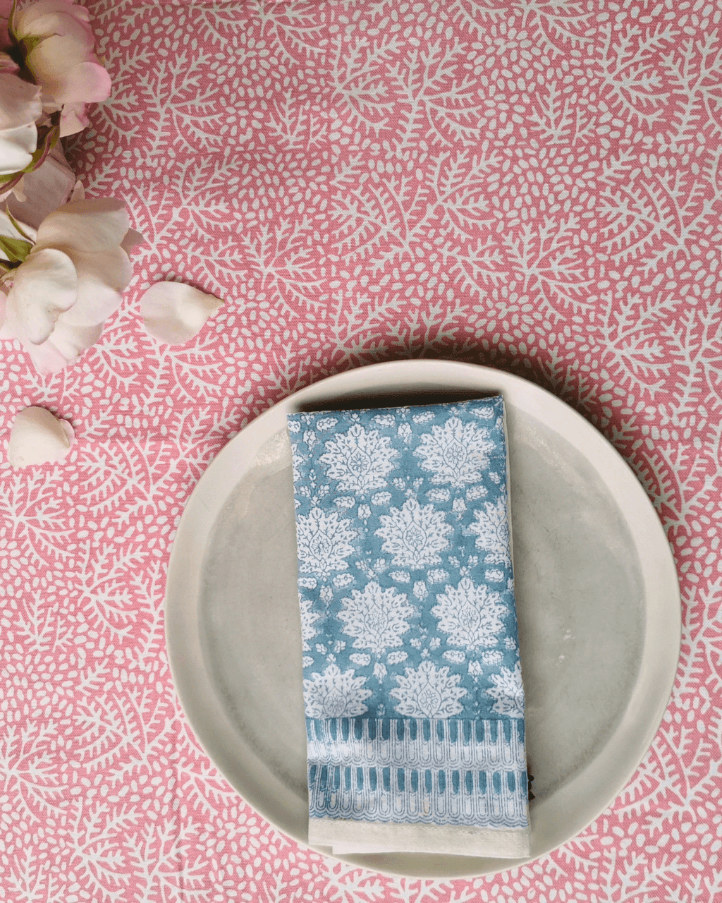 Minerals Hand Blocked Printed Tablecloth | Pink