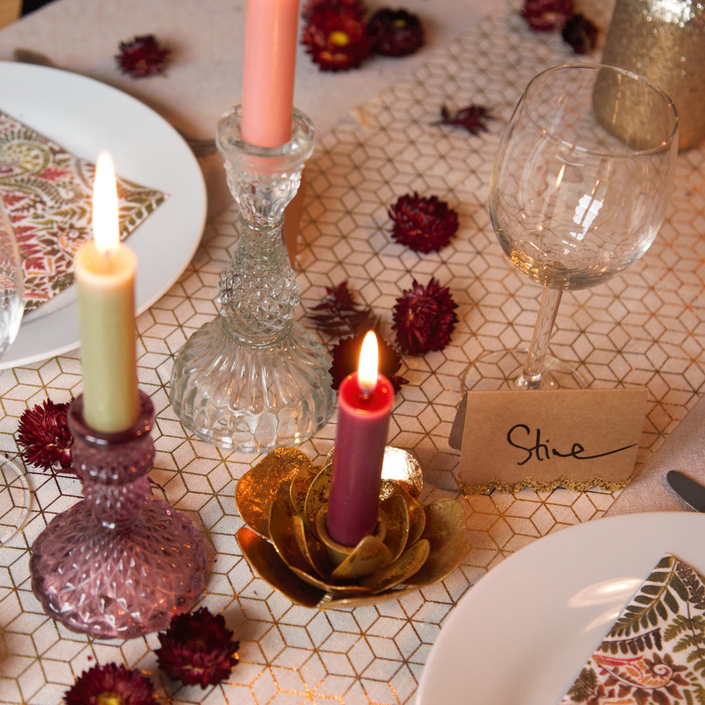 Pink Pressed Glass Dinner Candlestick - 10cm