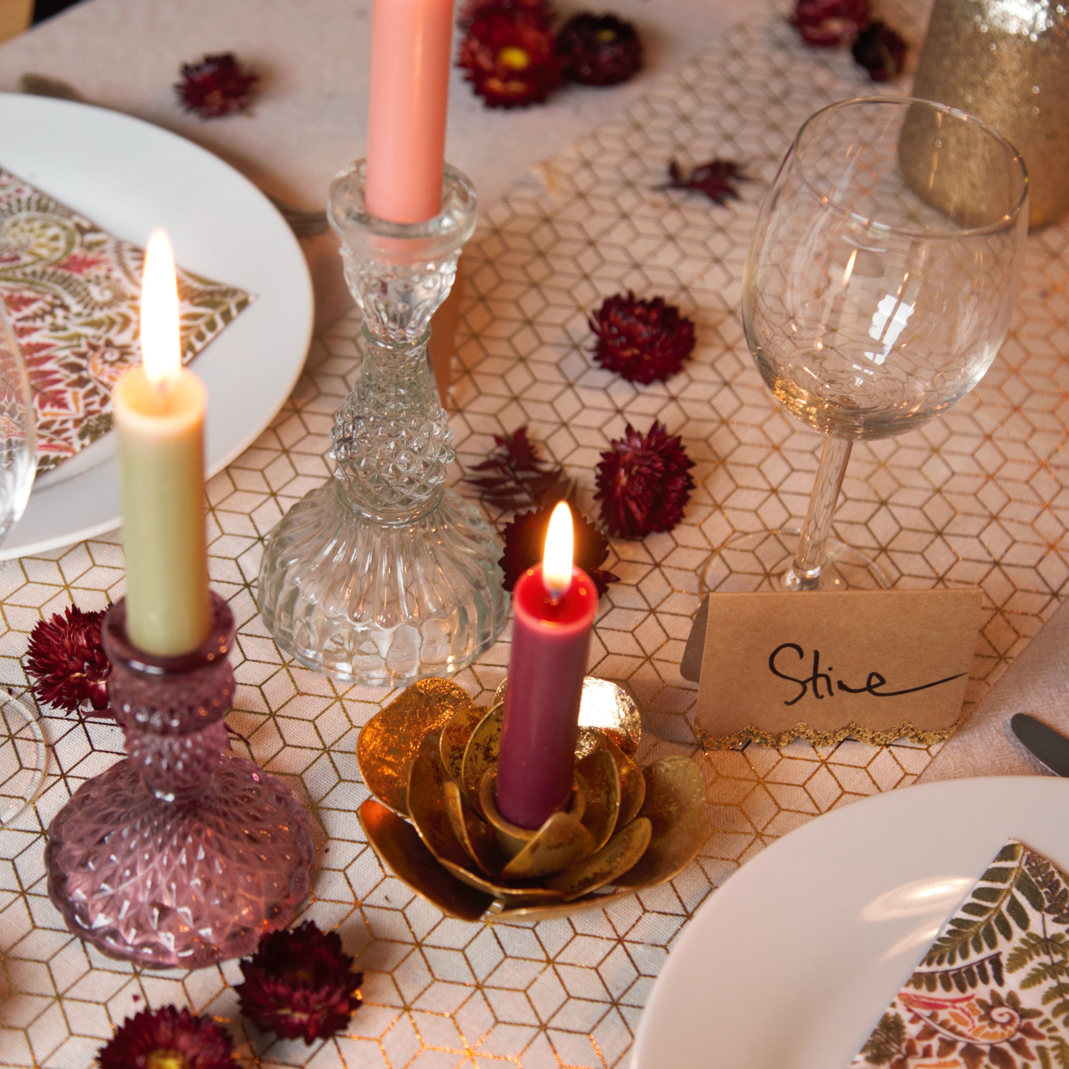 Pink Pressed Glass Dinner Candlestick - 10cm