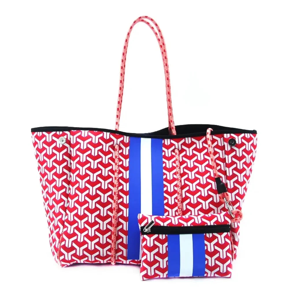 Striped neoprene tote bag
