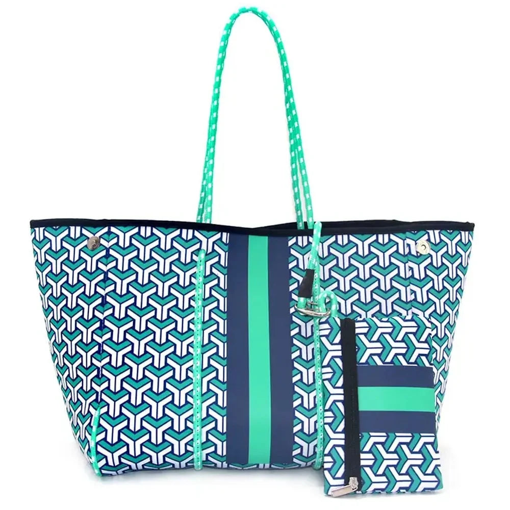 Striped neoprene tote bag