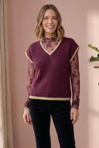 Maddie V-Neck Knitted Tank Top with Lurex Trim