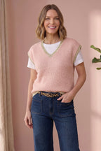 Maddie V-Neck Knitted Tank Top with Lurex Trim
