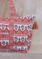 Large Block Print Terracotta Quilted Nappy / Diaper Bag