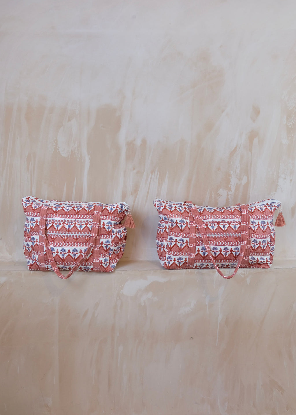 Large Block Print Terracotta Quilted Nappy / Diaper Bag
