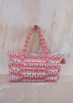 Large Block Print Terracotta Quilted Nappy / Diaper Bag