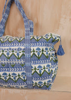 Large Block Print Blue Quilted Nappy / Diaper Bag