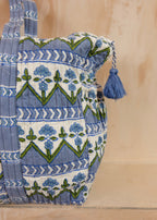 Large Block Print Blue Quilted Nappy / Diaper Bag