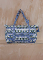 Large Block Print Blue Quilted Nappy / Diaper Bag