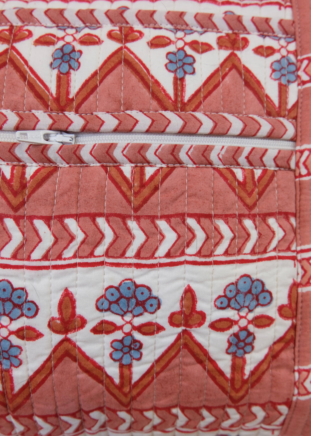 Large Block Print Terracotta Quilted Nappy / Diaper Bag