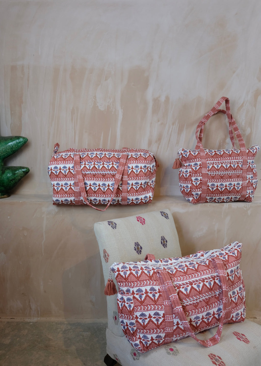 Large Block Print Terracotta Quilted Nappy / Diaper Bag