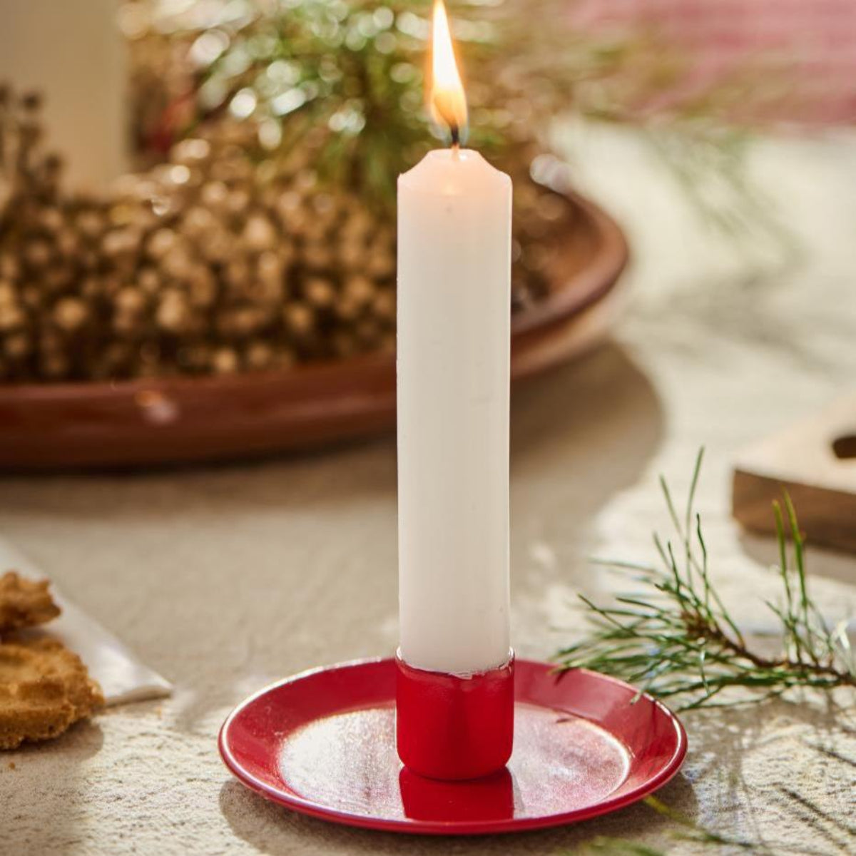 Red Enamel Candleholder & Candles Gift Set - Scandinavian Christmas