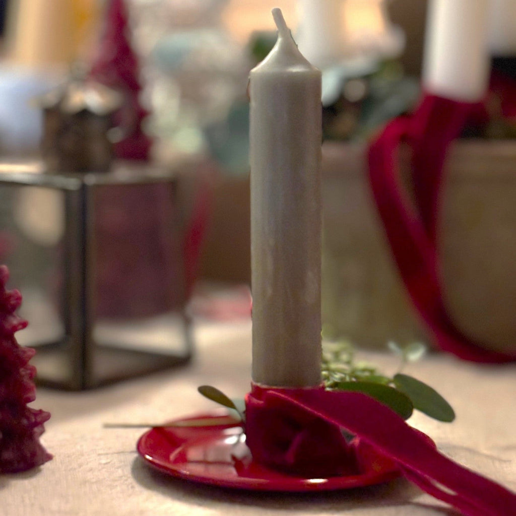 Red Enamel Candleholder & Candles Gift Set - Scandinavian Christmas