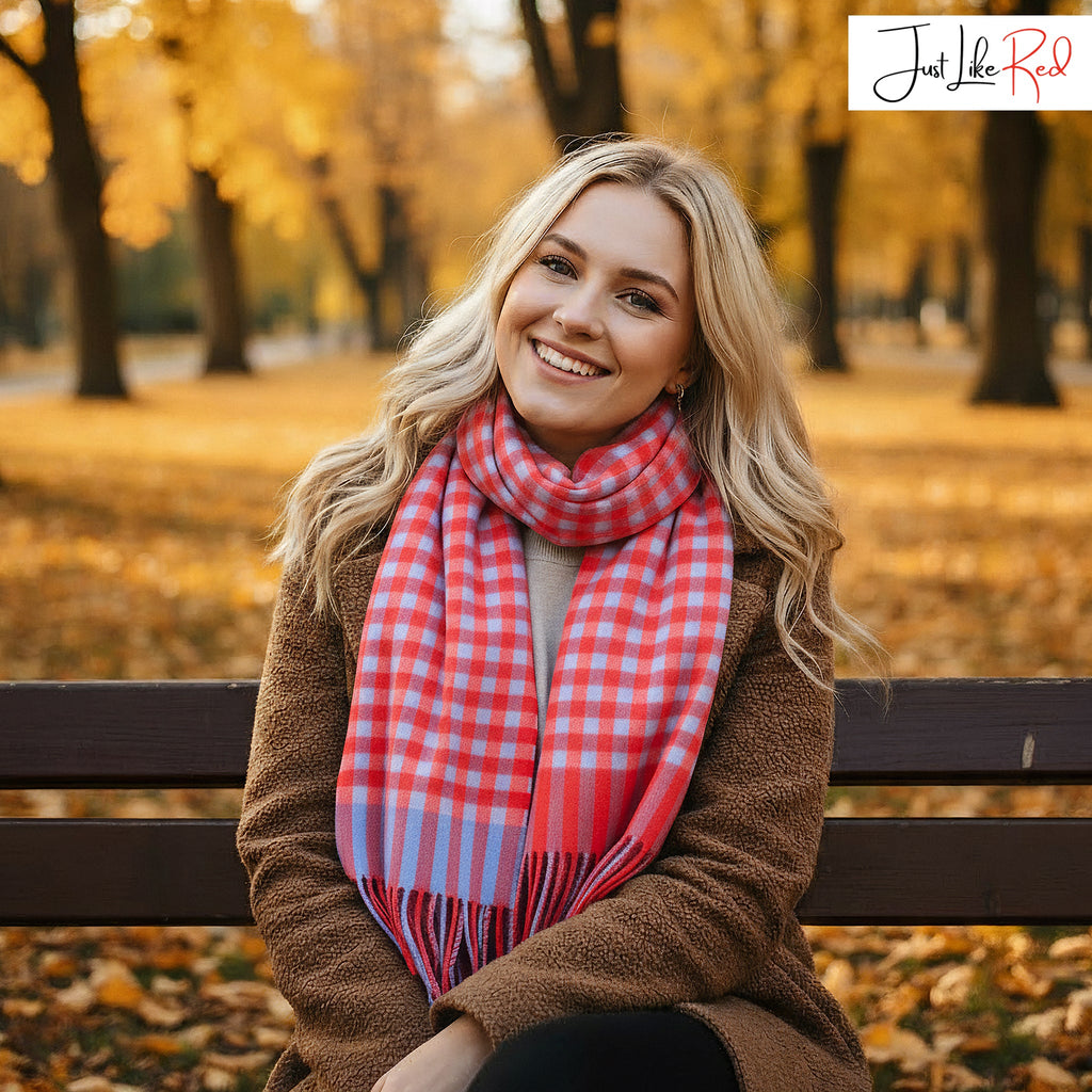 Red Gingham Lambswool Scarf