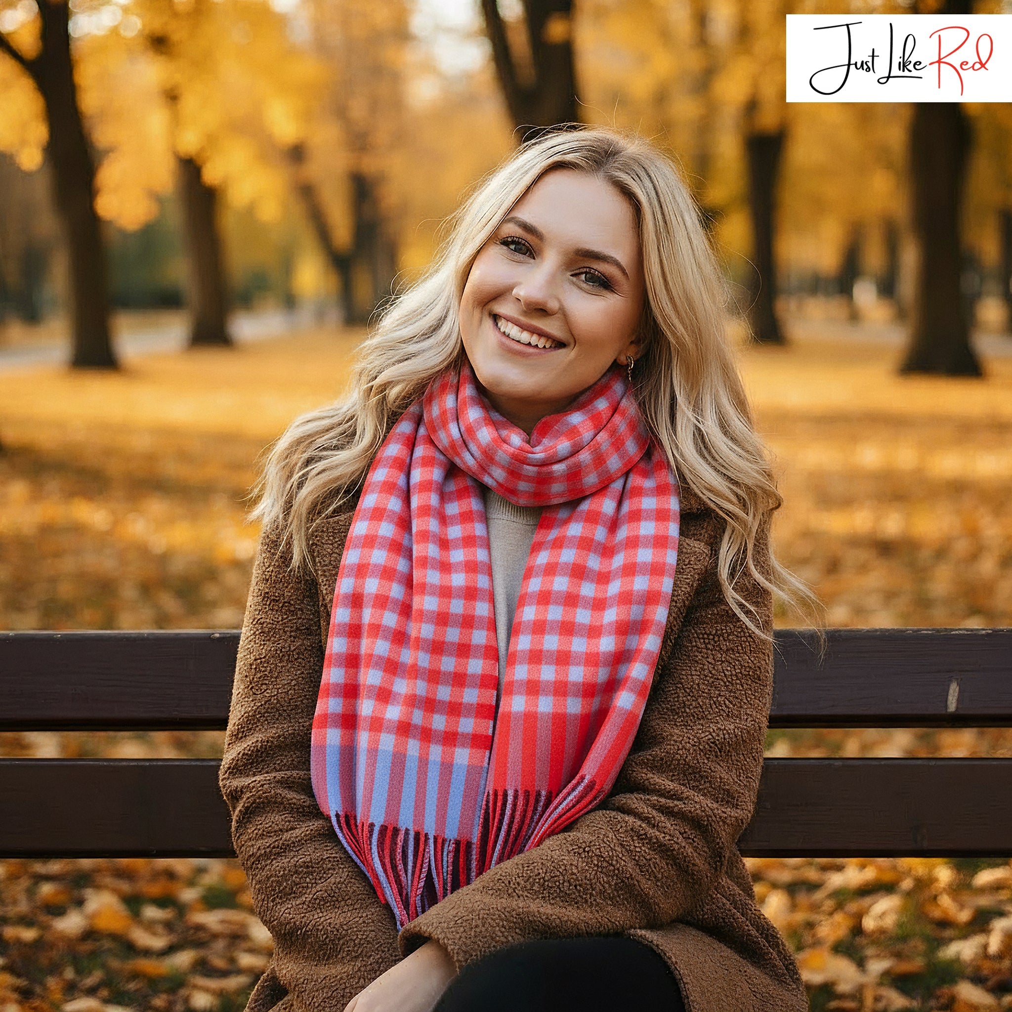 Red Gingham Lambswool Scarf