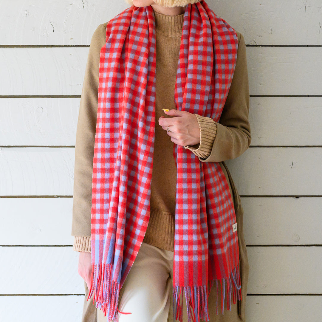 Red Gingham Lambswool Scarf