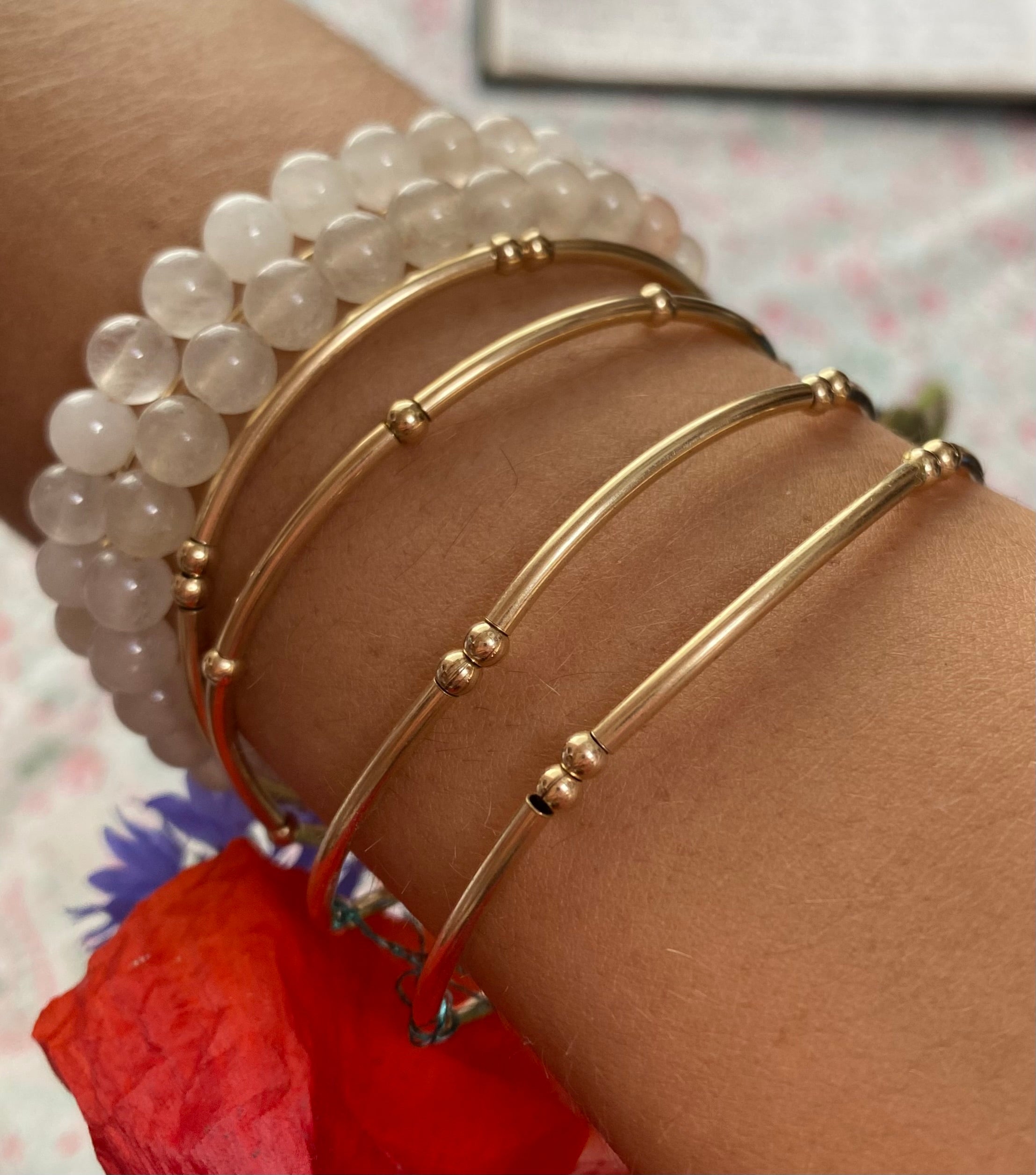 Gold filled bead bamboo patterened bangle
