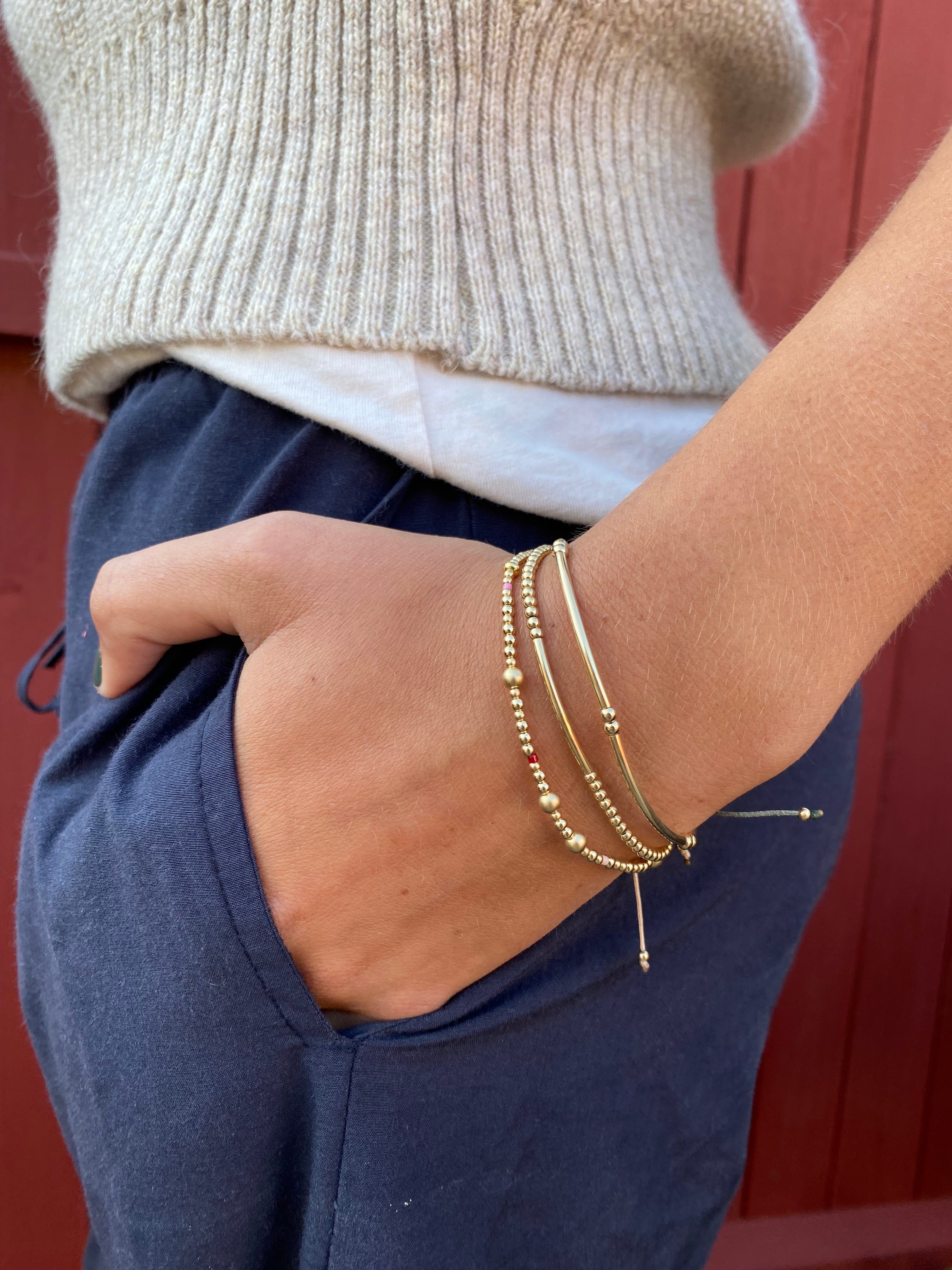 Gold filled bead bamboo patterened bangle