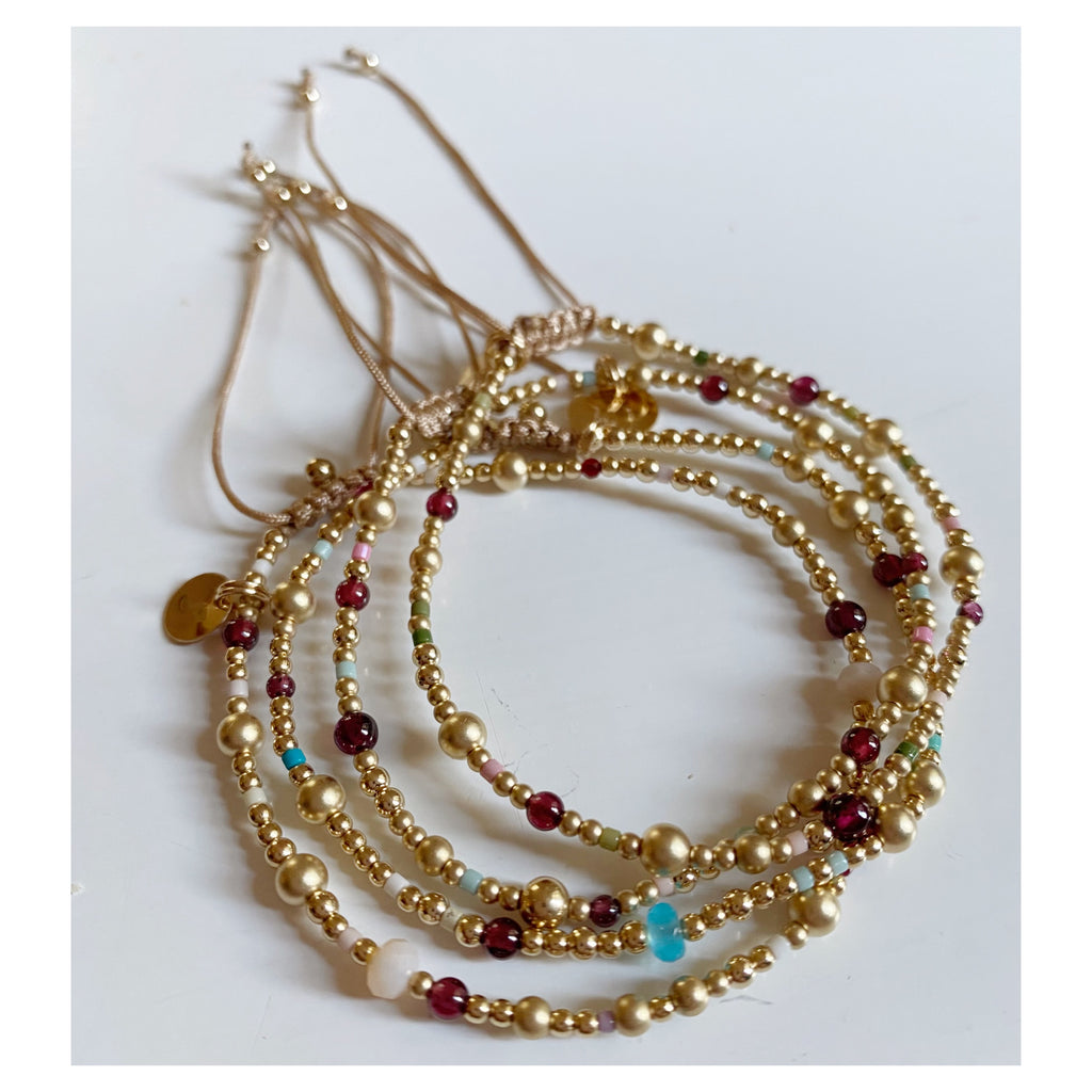 Gold filled beads with semi precious stones and japanese see bead bracelet