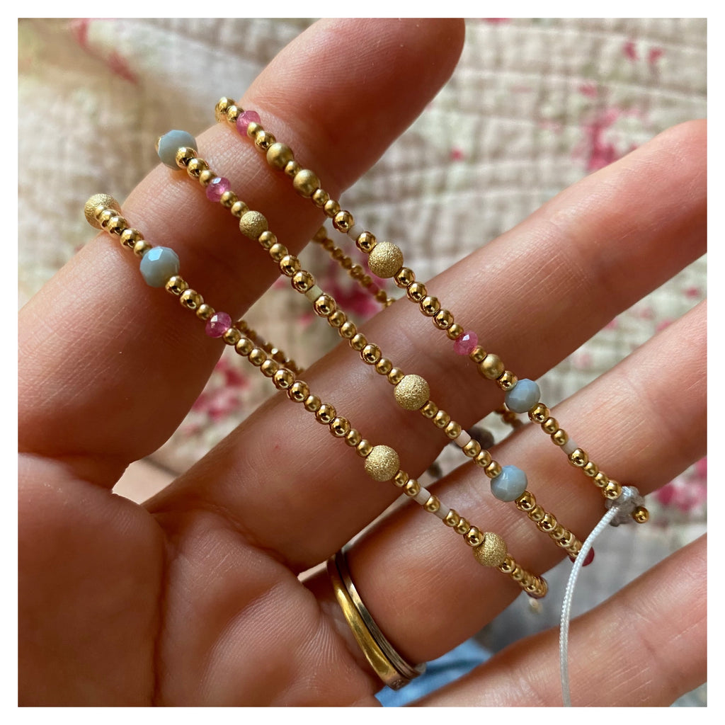 Gold filled beads with semi precious stones and japanese see bead bracelet