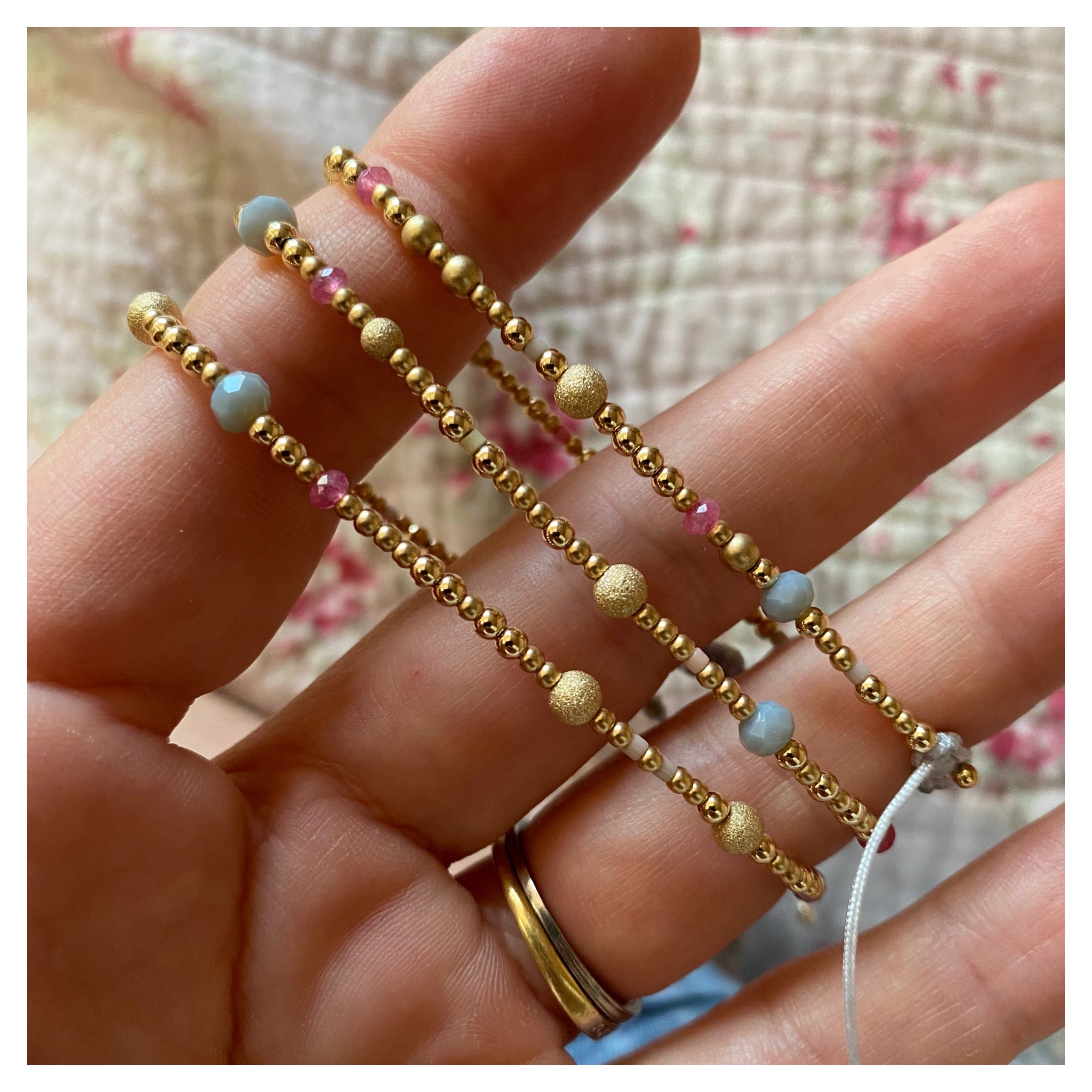 Gold filled beads with semi precious stones and japanese see bead bracelet