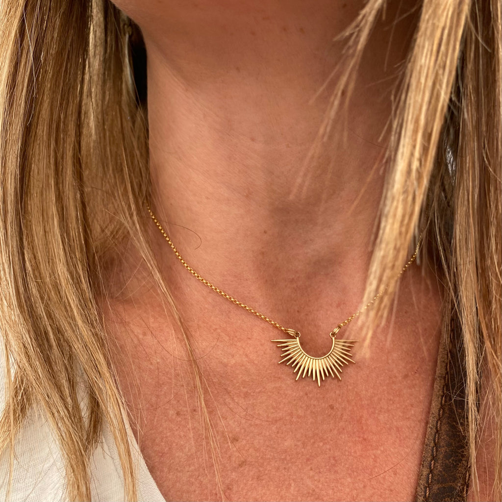 Gold filled chain with bronze sunburst pendant neckalce