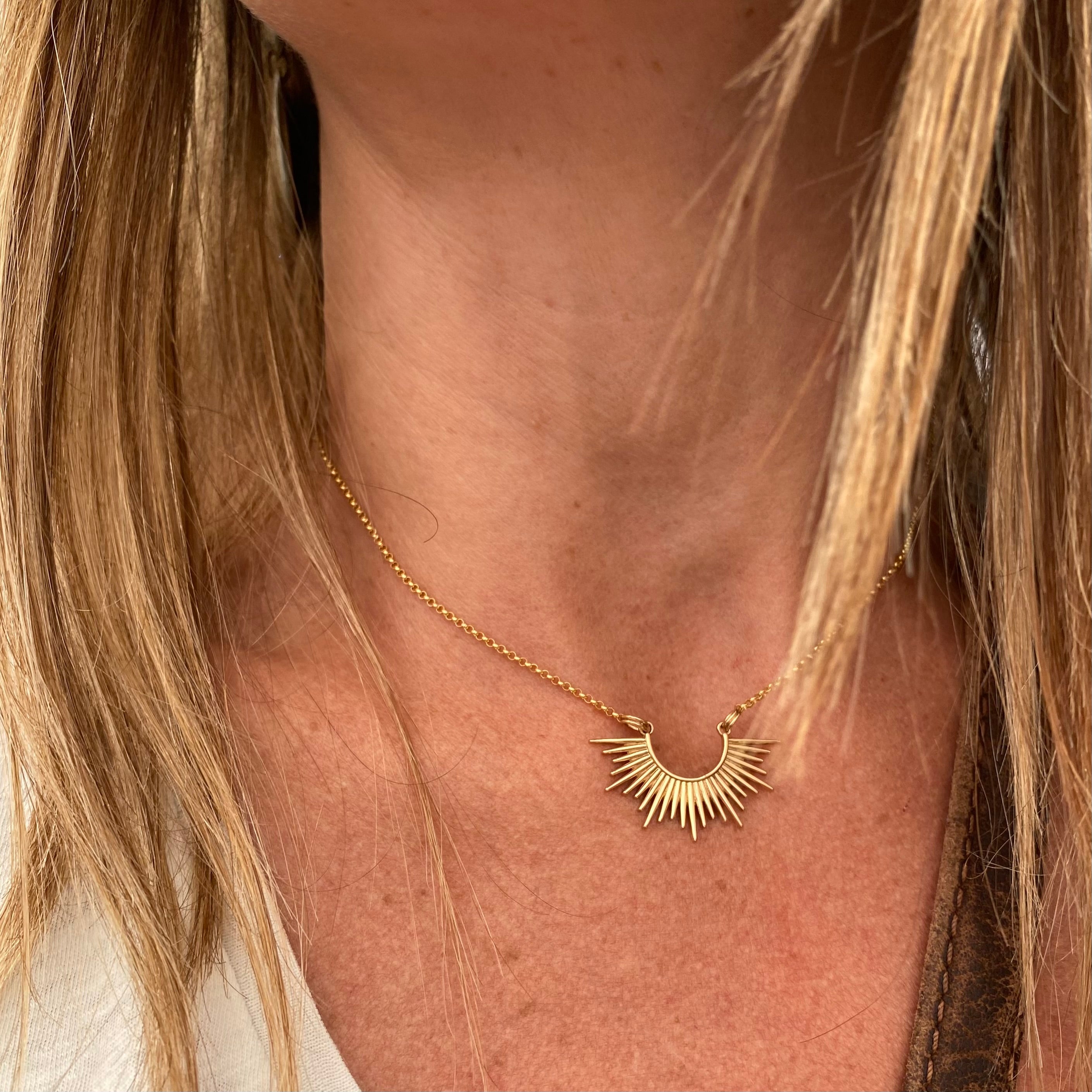 Gold filled chain with bronze sunburst pendant neckalce