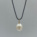 Black oxidised sillver necklace with gold filled beads and pearls