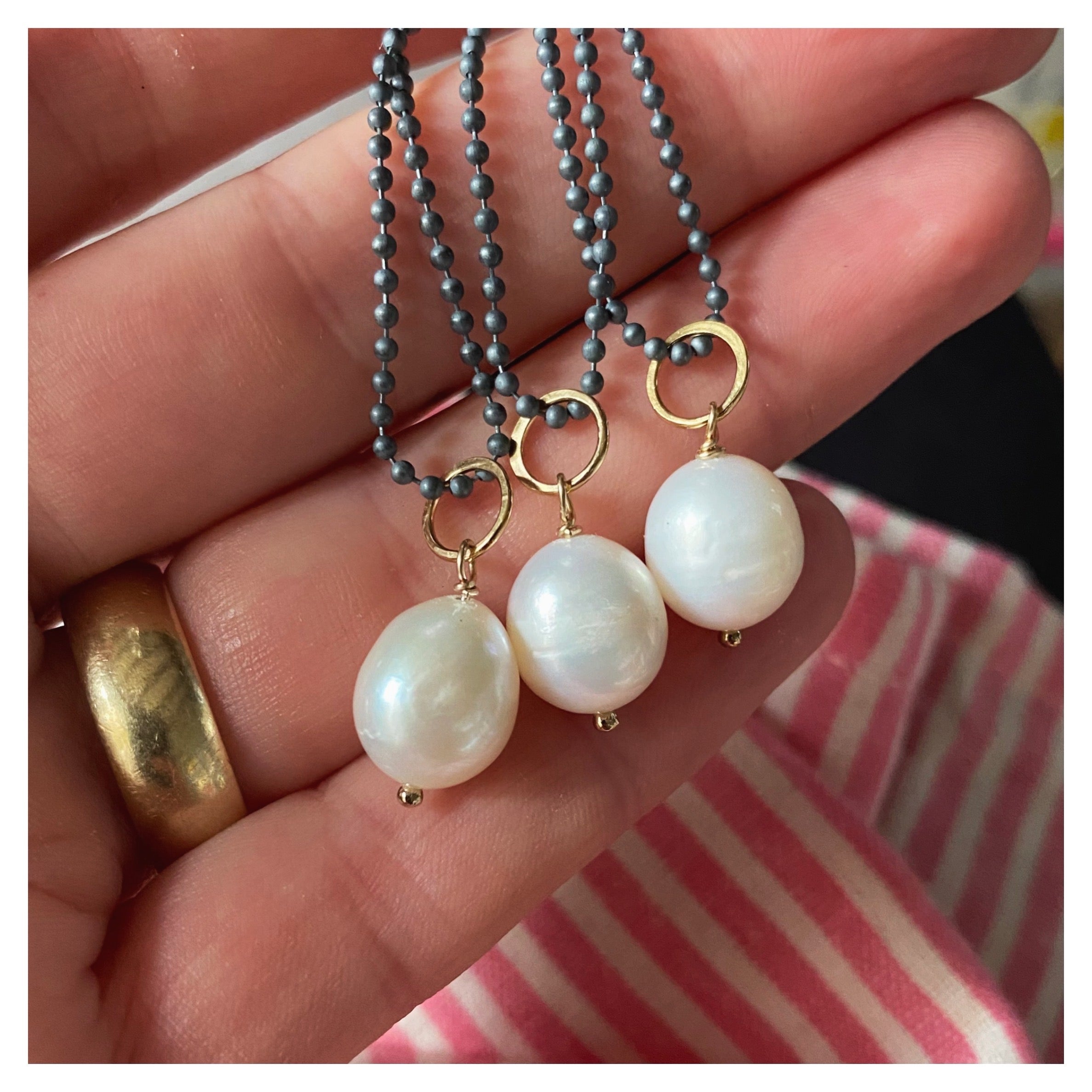 Black oxidised sillver necklace with gold filled beads and pearls